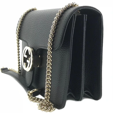 Gucci Interlocking leather bag with chain black thumbnail 7